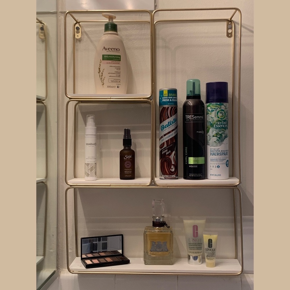 Gold and white shelving